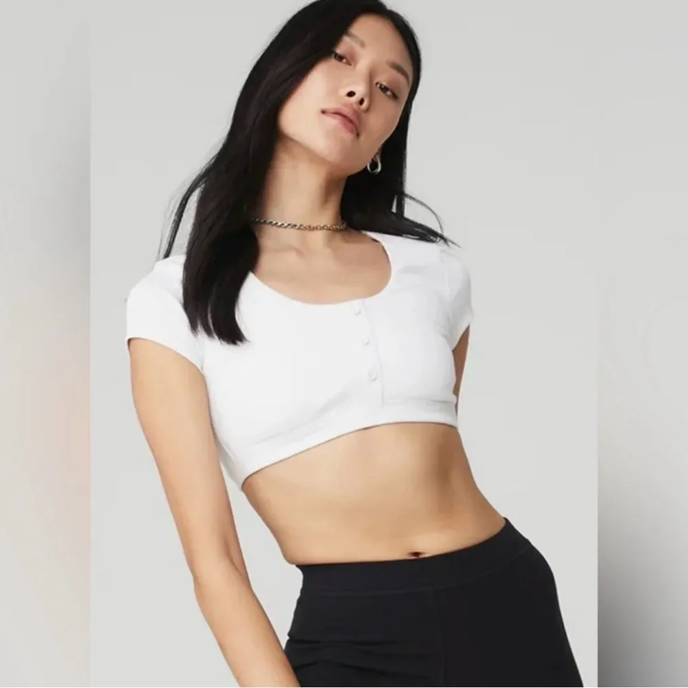 alo 正規 Blissful Henley Bra Top White S ALO Yoga Blissful Henley Ribbed Bra crop Top White color Size Large